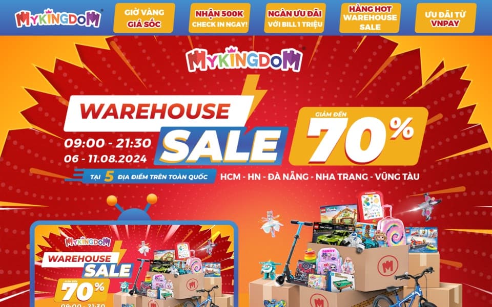 Screenshot of the MyKingdom — Warehouse Sale